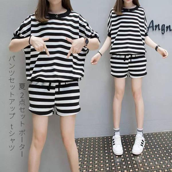 パンツセットアップ レディース tシャツ ブラウス夏 2点セット 半袖T
