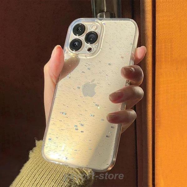 星のラメが可愛い iPhoneケース アイフォンケース ラメ 星 クリア 透明