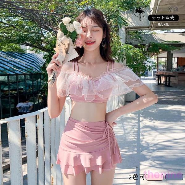 水着 レディース ビキニ 体型カバー  韓国 ショートパンツ付き レース 大人ママ水着 かわいい 可愛い 盛れる おしゃれ カバーアップ 温泉 プール セパレート 露