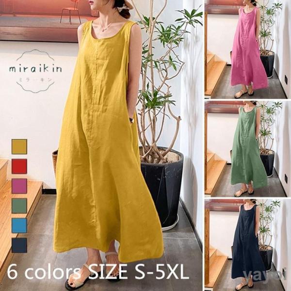 綿麻ワンピース タンクワンピース ロングワンピース マキシワンピース