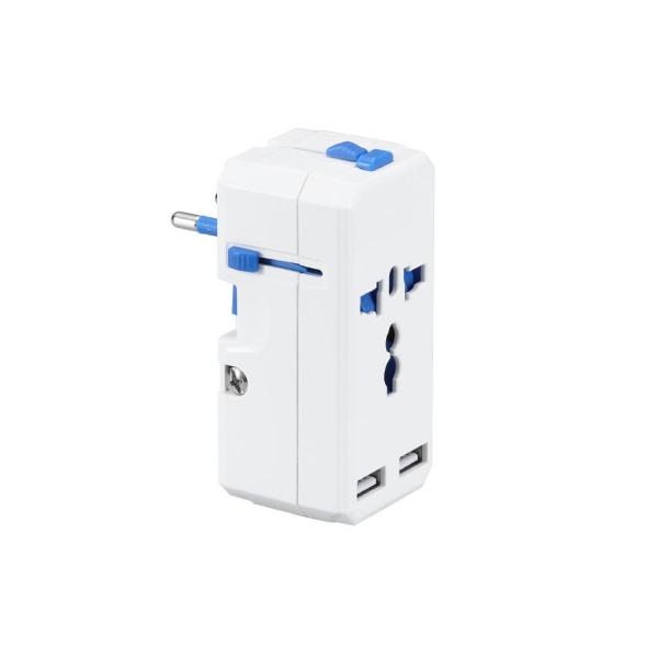 YAZAWA 海外用マルチ変換プラグ USB2ポート 3.4A ホワイト HPM83AWHSC