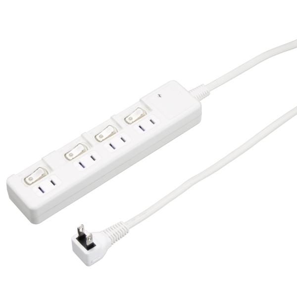 YAZAWA 雷ガード付4個口節電タップ 0.3m 個別スイッチ シャッター付 ホワイト AZH8KS4403WH