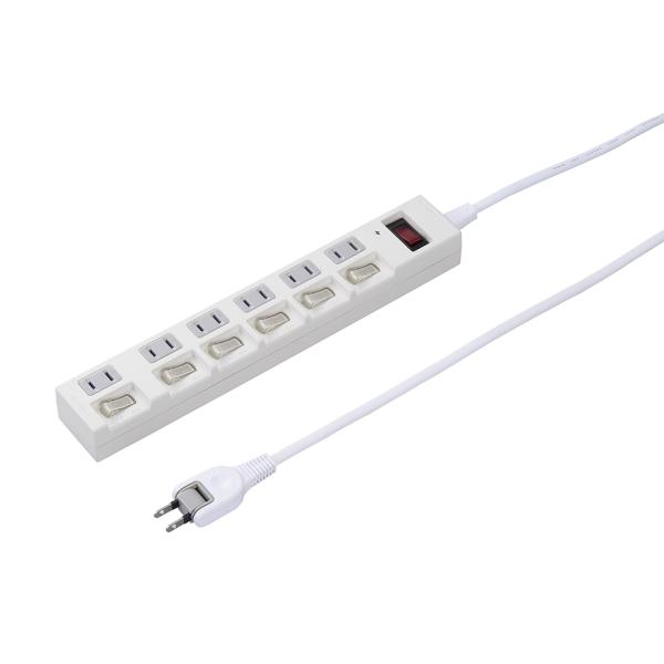 YAZAWA 個別集中スイッチ付節電タップ 6個口 5m 雷ガード ブレーカー 白 AZY02BKS675WH