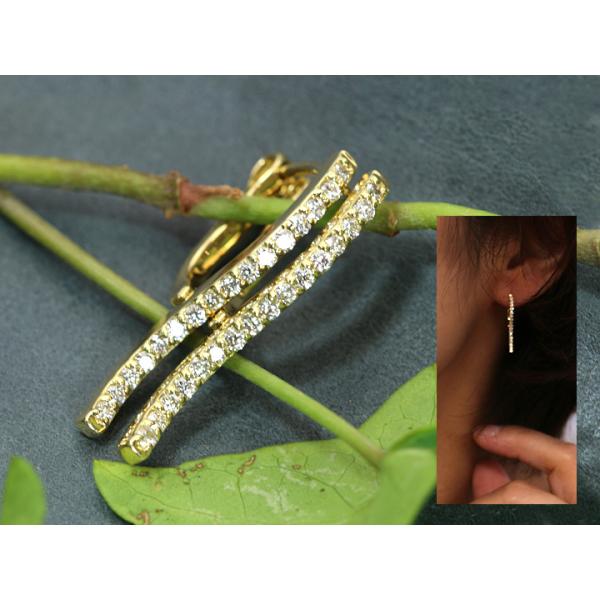 ダイヤモンドを並べた上品なラインピアス　K18YG 16石のダイヤモンドを並べた上品なラインピアス K18WG BlueStar