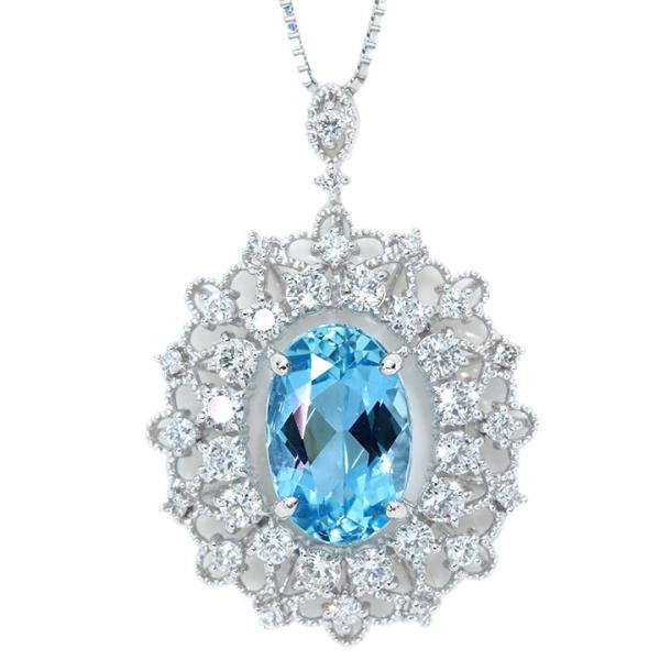 天然アクアマリン2.23カラット プラチナ850 天然ダイヤ ペンダント