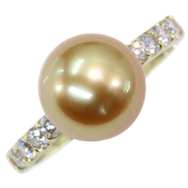 鑑別書付きK18南洋ゴールド真珠茶金 9.2mmピアスダイヤ/サファイア