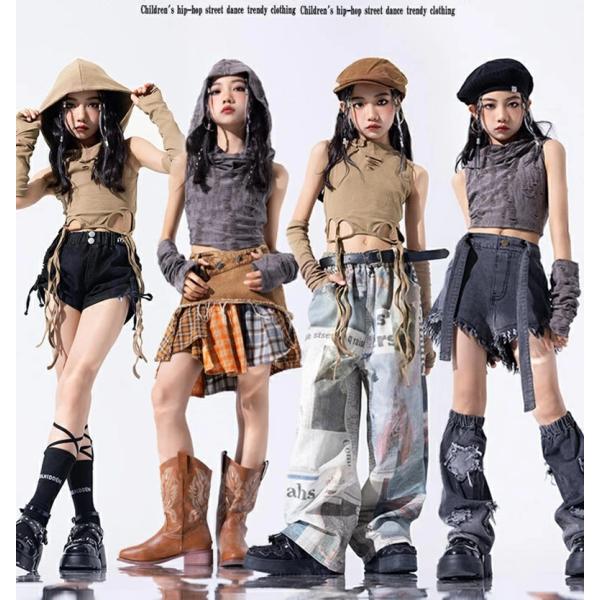 ダンス衣装 キッズ デニム 女の子 ジャズダンス セットアップ チアダンス ヒップホップ ヘソ出し トップス スカート パンツ k-pop 衣装 jazz hiphop おしゃれ