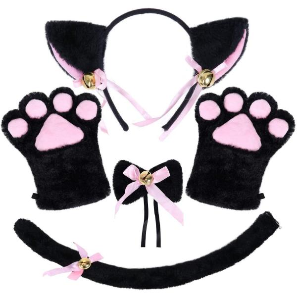 ねこ コスチューム コスプレ 4点セット ハロウィン 萌にゃんこ ねこ コスプレ 仮装 耳カチューシャ 首輪 肉球 しっぽ 黒猫 白猫 コスプレ仮装 可愛い 女性 子供