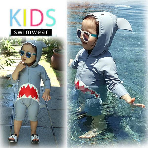 水着 女の子 男の子 ベビー水着 キッズ 子供服 サメ柄 サロペット 長袖 ロンパース 帽子付き オールインワンプール ビーチ 夏 海水浴 練習用 紫外線対策 Kid Y Cute 通販 Yahoo ショッピング