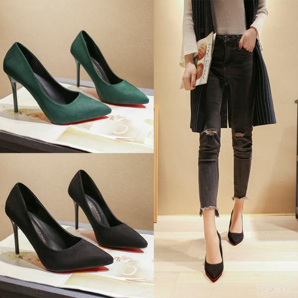 パンプス レッドソール ヒール10cm ピンヒール スエード ヒール7センチ ポインテッドトゥ フォーマル オフィス ハイヒールパンプス 結婚式 痛くない 22 23 24 25