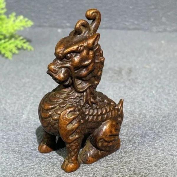 青銅製麒麟像 神獣置物 アンティーク風コレクション 縁起物 銅製