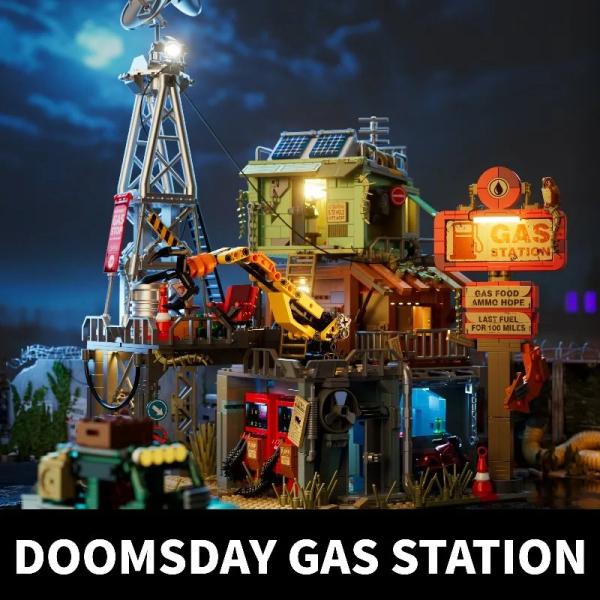 約3325ピース 黙示録的なガレージ建築モデル プラスチック製 レゴ互換 組立キット Apocalyptic Gas Stat