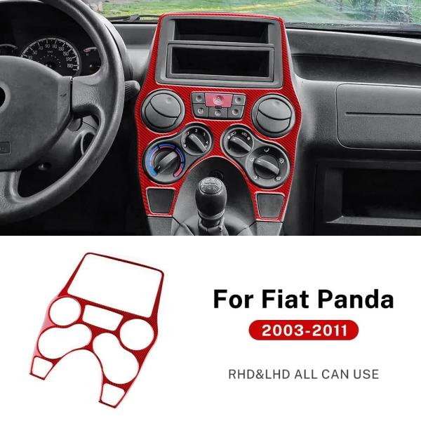 フィアット パンダ 2003-2011用 カーボンファイバー製 センターコントロールパネルステッカー レッド
