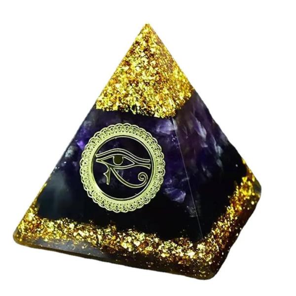 オルゴナイト ピラミッド型 天然石 金箔入り 瞑想用 ディスプレイ インテリア 8x8cm / Eye of god