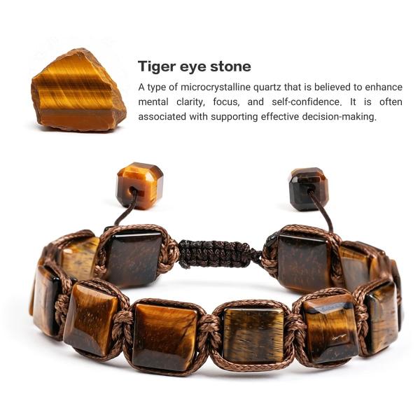 天然黒曜石ブレスレット 男性用 調整可能編みひも ラッキーストーン アクセサリー Yellow Tiger Eyes
