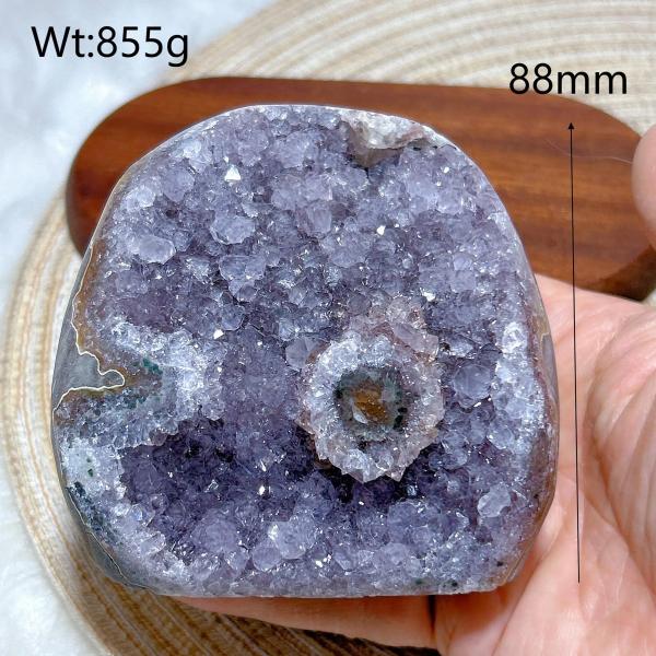 アメジストドゥルージー原石 フリーフォームジオード 水晶の結晶群 ブラジル産 天然石 インテリア ギフト No.8