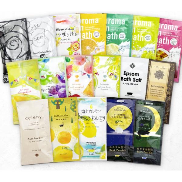 「商品情報」いろんな香りの入浴剤がたくさん入った詰め合わせセット。いろんな種類がちょっとずつ入っているので、子供も大人も楽しめます。女性も男性も使いやすい香りのアソートです。お気に入りの香りを見つけたら、それぞれ香りの大容量セットもご覧くだ...