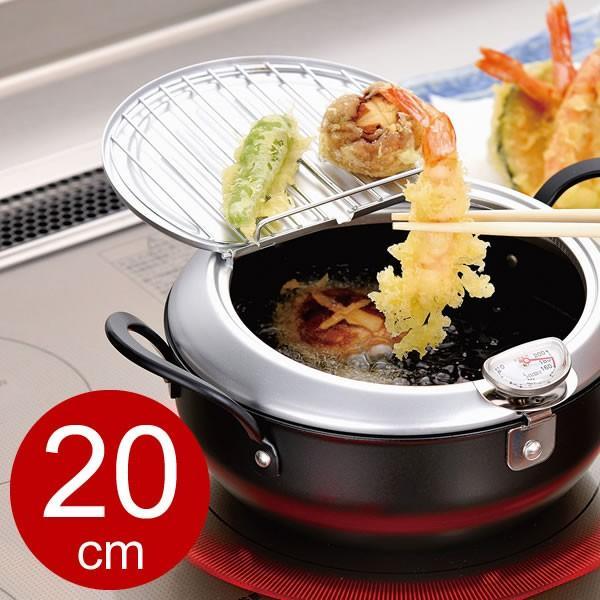 他サイト： いいもの小路 鉄製 蓋付き 天ぷら鍋 20cm TM-9467 ｜ IH対応 網付き 揚げ物 鍋の商品画像