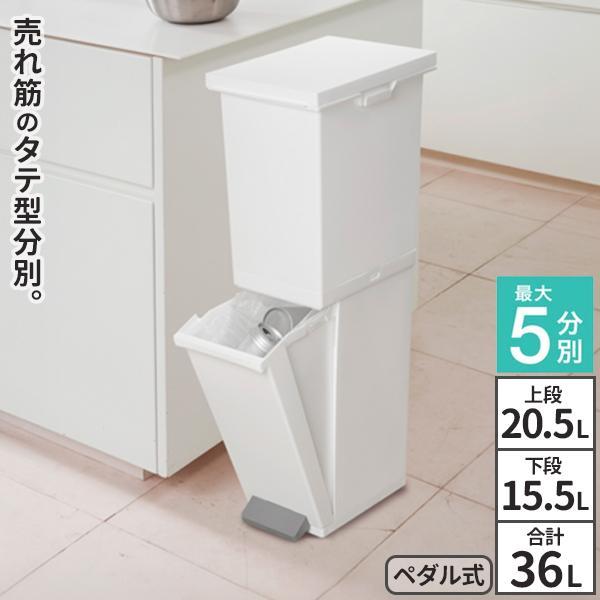 他サイト： 分別 ゴミ箱 トンボ ネオカラー分別スリムペダル2段 36L ホワイト ｜ ごみ箱 2段式 スリム ペダル式 ふた付き キッチン おしゃれ 縦型の商品画像