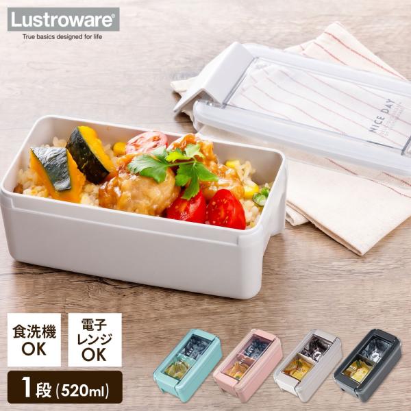 弁当箱 イージーケア ランチボックス 1段 520ml B-1487 ｜ お弁当 食洗機対応 電子レンジ対応 おしゃれ シンプル 抗菌 防汚 仕切り付