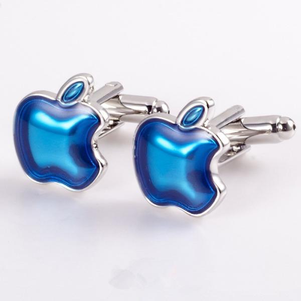 青色球体の金属製カフリンクス 送料無料 売り切り在庫限り カフスボタン カフリンクス 青い リンゴ