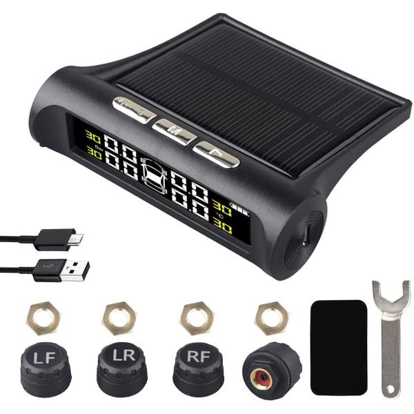 低圧警報／高圧警報／高温警報／センサー電池切れ警報、ワイヤレスでタイヤの空気圧をリアルタイム監視※本商品は日本語版になります。【気圧 温度監視】万が一のパンクなどが発生した場合には、即時に警報でお知らせするワイヤレス式空気圧モニター設計。【...