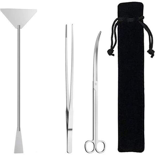 水槽のお手入れに必須の3セット【セット内容】 水草用トリミング用具：カーブハサミ25ｃｍ、ストレートピンセット27ｃｍ、サンドフラッター32ｃｍ。合計3点セット、収納袋1点」【ストレートピンセット】茎の細い水草やコケ類の処理に便利です。ピン...