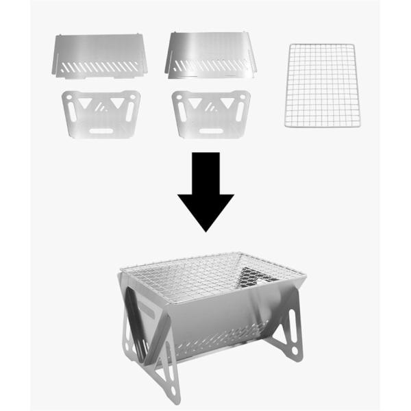 【サイズ】 21cm×16cm×12.5cm 【収納サイズ】 21.5cm×16cm×0.4cm 【重量】 520g　【材質】 ステンレス【燃焼効率抜群】 ステンレス製の火床は底が窪んでいる「く」の字型になっており、スリットも入っているので...
