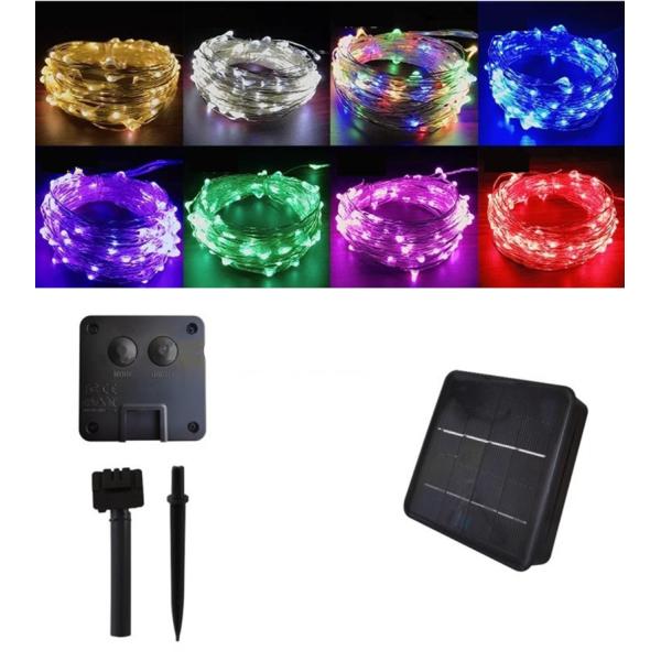 軽くて自由に曲がる針金式LEDイルミネーションです☆防滴ソーラーLEDイルミネーションライト・発光パターン：8種類、裏面のボタンにて切り替え。・電源オンオフ：裏面のボタンにて切り替え。・明るい場所では点灯せず、暗くなると自動感知して自動点灯...