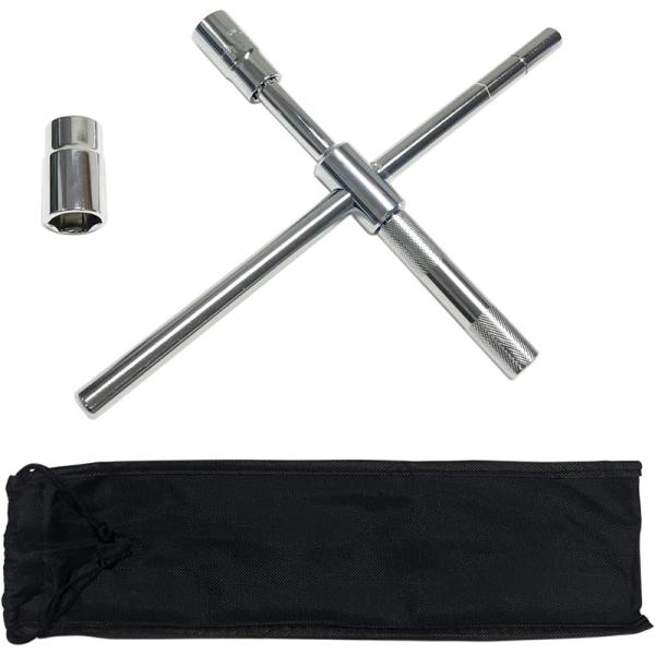 パッケージ内容：レンチ２本、ソケット2点、収納袋1点タイヤ交換などの作業が迅速に行える車用の早回し十字レンチセットです。グリップ部が空転可能な構造のため、高速回転を可能とした十字レンチです。回転軸とハンドルバーを同軸に配置することで、バー同...