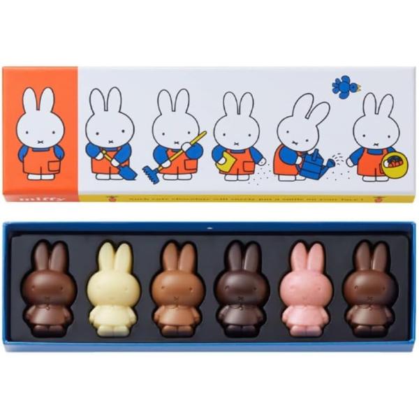 大好きなミッフィーの姿がそのままチョコレートに。5種類の味わいが楽しめる、わくわく気分の贈り物です。畑づくりをするミッフィーのデザインが微笑ましい貼箱入りです。【お酒不使用】●内容量:6個入●賞味期限:2026/04/30●重さ:72g●大...