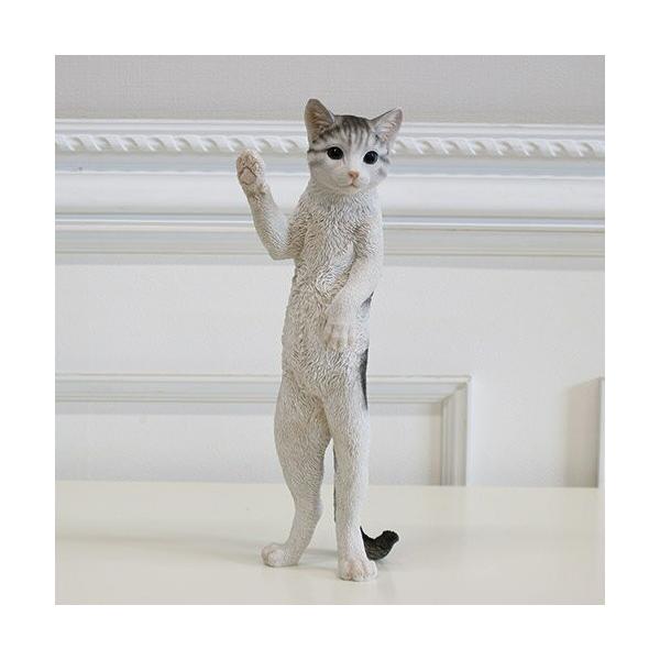 動物 置物 アニマルオーナメント オブジェ かわいい 猫 ネコ L 白サバ 