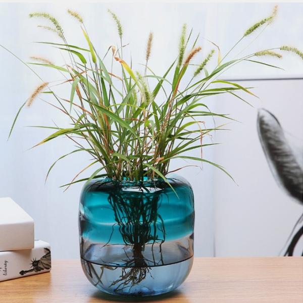 インテリアベース 花瓶 フラワーベース おしゃれ 置物 ラウンドブルー オーバーのアイテム取扱 ガラス Mサイズ
