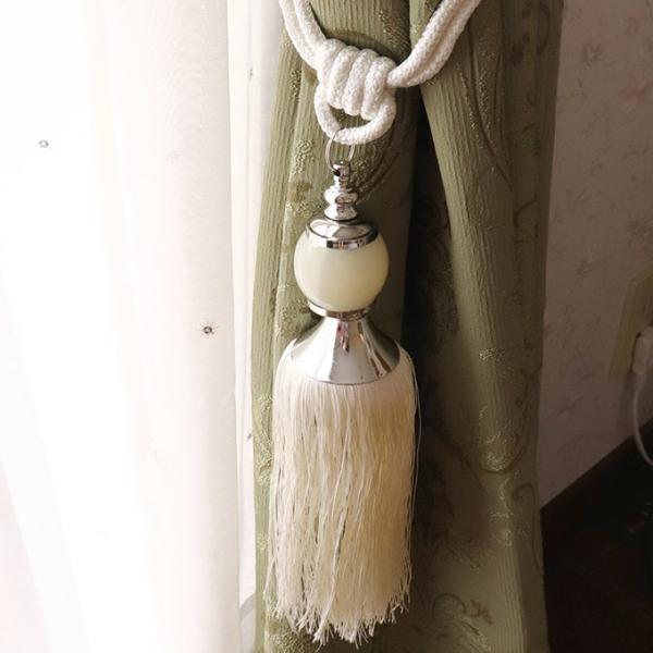 カーテンタッセル 宅配便送料無料 2本セット ホワイト カーテン かわいい タッセル おしゃれ フリンジ
