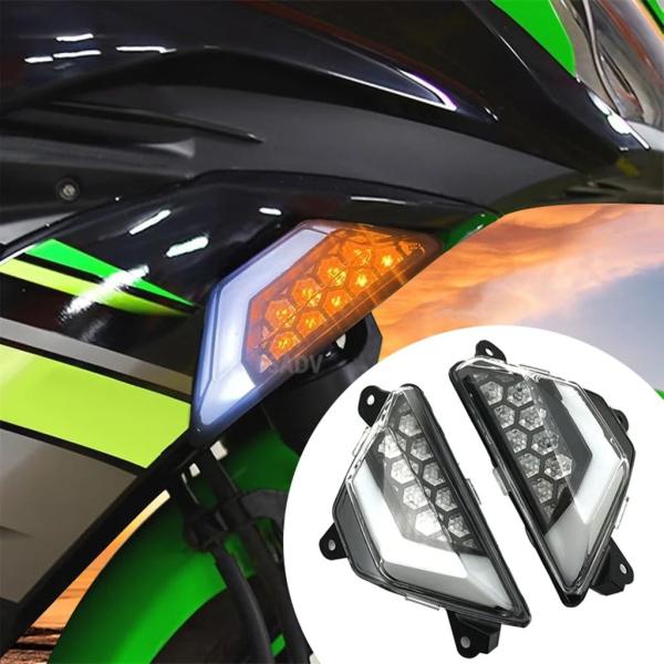 【並行輸入品】カワサキ ニンジャ 300 250 400 650 ニンジャ ZX6R ZX25R ZX4R ZX4RR ER6F用 新型フロントLEDウィンカーランプ