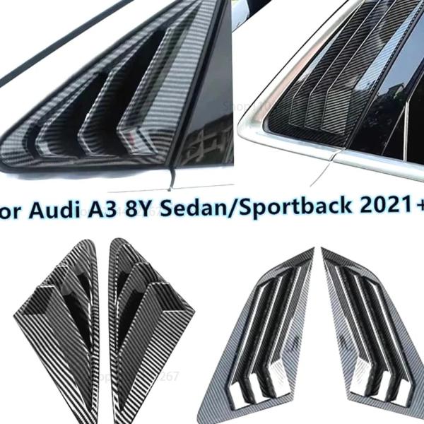 【並行輸入品】アウディ A3 8Y スポーツバック/セダン 2021-2022 カーボン/ブラックリアウィンドウ三角シャッターカバートリム外装アクセサリー