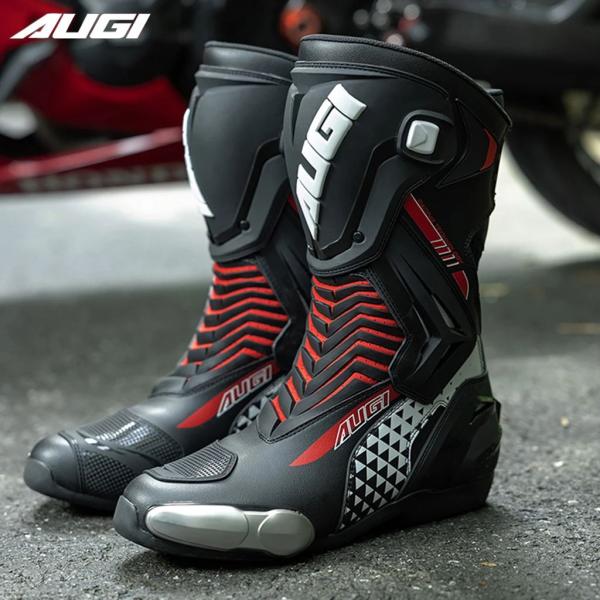並行輸入品】レーシングスタイルオリジナルAUGIバイクブーツ プロ仕様