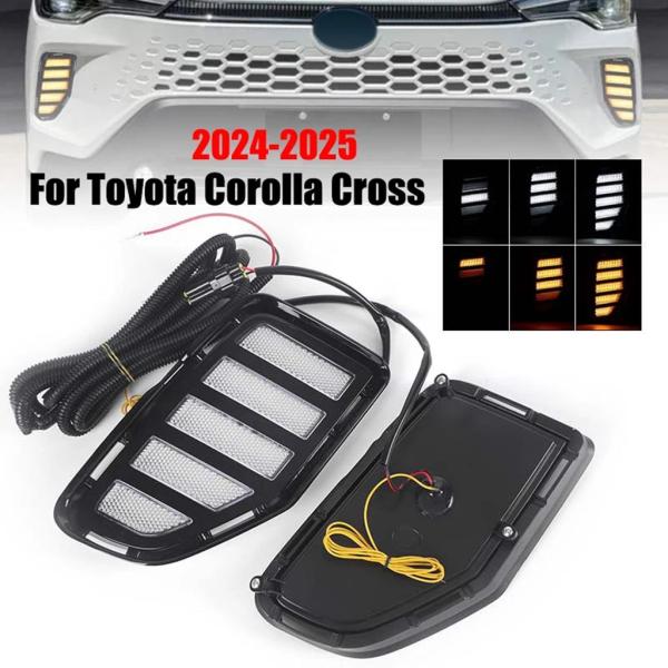 並行輸入品 トヨタ カローラクロス 2024 2025用 フロントバンパー DRL ヘッドライト LED ホワイト イエロー デイタイムランニン