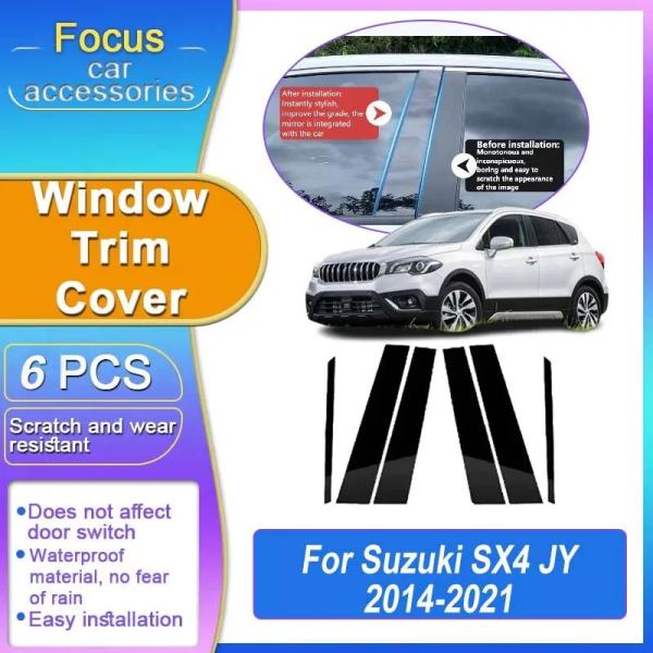 並行輸入品 スズキ SX4 S-Cross 2014 アクセサリー JY 2015-2021 6個入り カー ブラック カーボン B Cピラー ウィンドウトリム