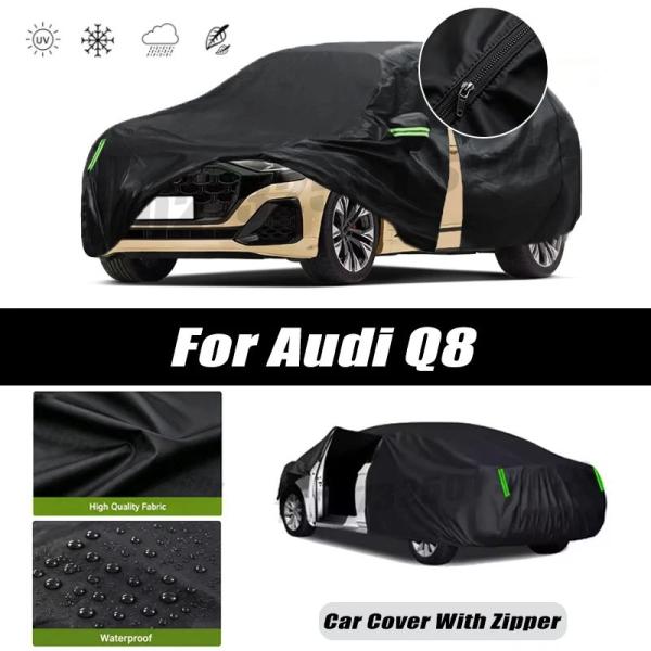 並行輸入品 アウディQ8用カーカバー屋外防水日差し雨雪からのUVカットジッパーデザインブラックカーカバーアクセサリー