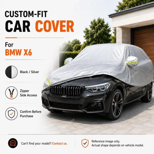 並行輸入品 BMW X6専用フルカーカバーシルバーコーティングオックスフォード生地サイドジッパーアクセスUVカット屋外 パーキング用