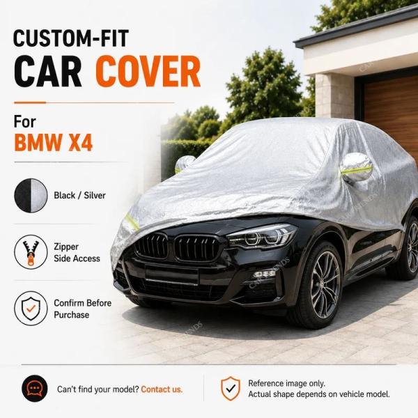 並行輸入品 BMW X4専用フルカーカバーシルバーコーティングオックスフォード生地サイドジッパーアクセスUVカット屋外 パーキング用