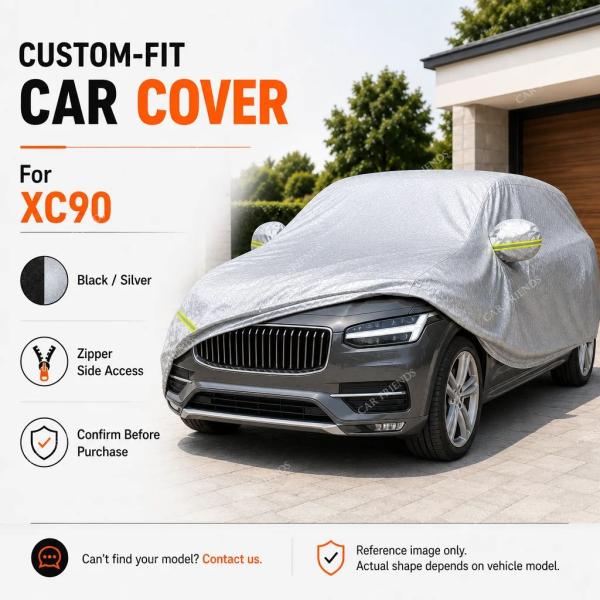 並行輸入品 ボルボXC90専用フルカーカバーシルバーコーティングオックスフォード生地サイドジッパーアクセス遮熱UVカット