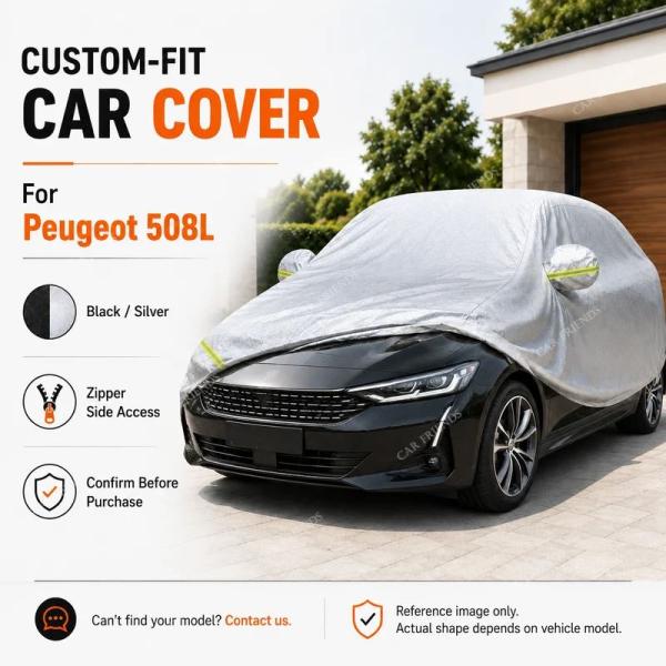 並行輸入品 プジョー508L専用フルカーカバーシルバーコーティングオックスフォード生地サイドジッパーアクセスUVカット屋外 パーキング用