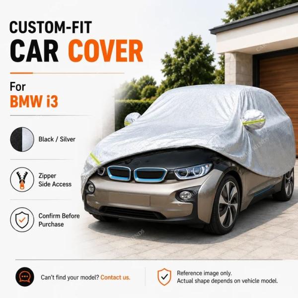 並行輸入品 BMW i3専用フルカーカバーシルバーコーティングオックスフォード生地サイドジッパーアクセスUVカット屋外 パーキング用