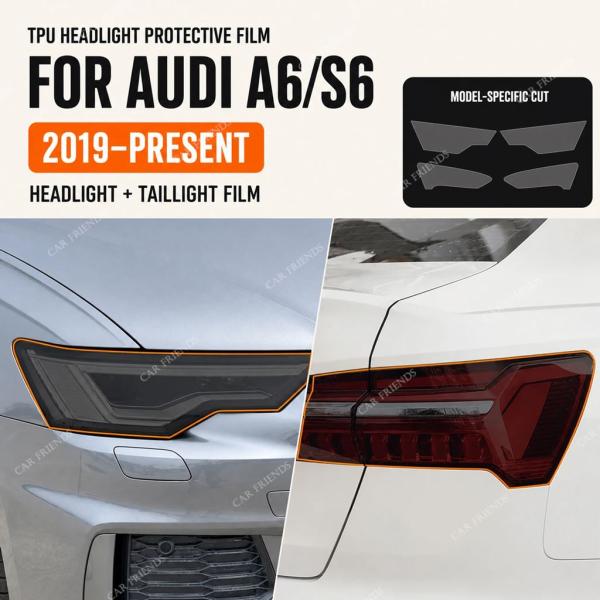 並行輸入品 プレカットカーヘッドライトフィルム（アウディA6 C8 S6 2019-2020用ブラックティントヘッドライトカバー