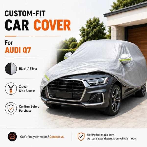 並行輸入品 アウディQ7専用フルカーカバーシルバーコーティングオックスフォード生地サイドジッパーアクセス遮熱UVカット機能