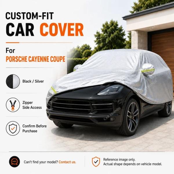 並行輸入品 ポルシェ カイエン クーペ専用フルカーカバー シルバーコーティングオックスフォード生地 サイドジッパーアクセス UVカット 屋外 パーキング用