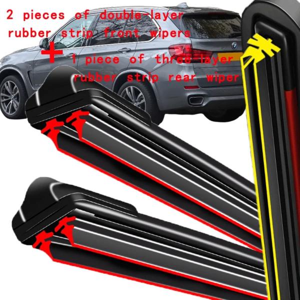 【並行輸入品】シリコンフロント / リアワイパーセット BMW X5 F15 2013 - 2018 2014 2015 2016 コーティングフロントガラスワ