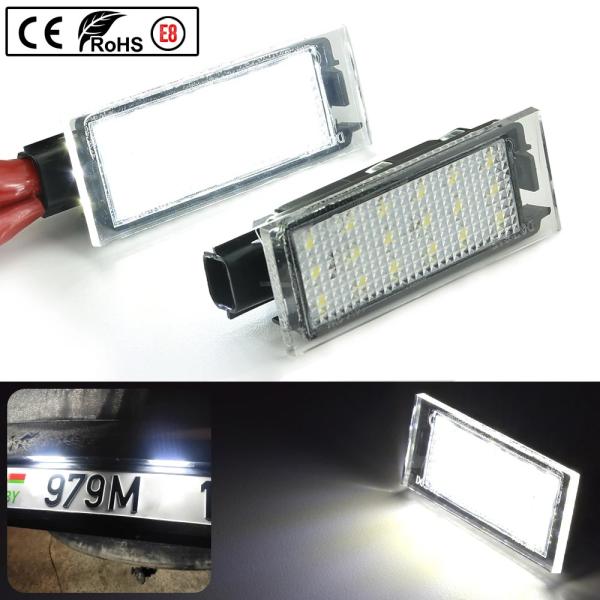 ルノークリオ ホワイト ledナンバープレートライト カーアクセサリー ラグナ2 メガーヌ3 トゥインゴマスター ベルサティス 24smd 12v 2個